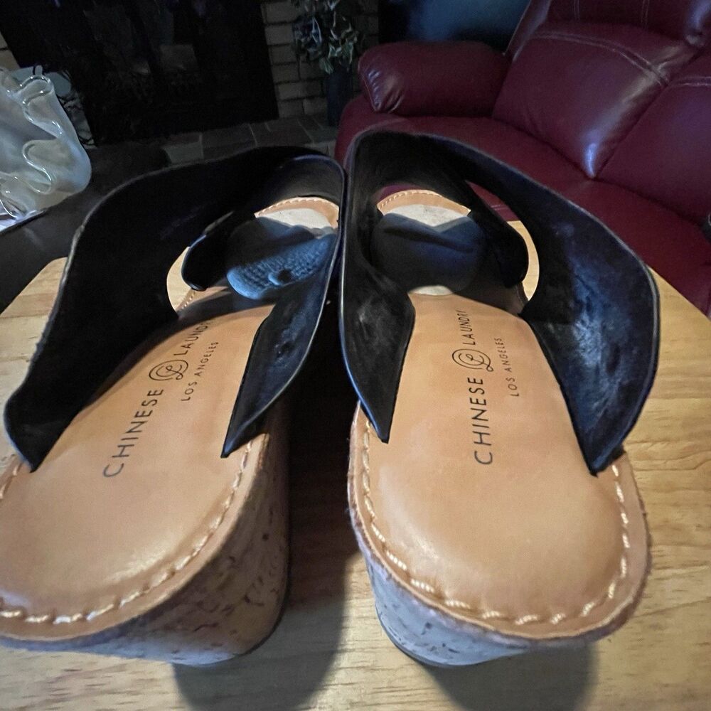 Chinese Laundry Wedge Cork Sandals with studs, Black Suede, Women's US 10 EU 41 - Picture 15 of 16